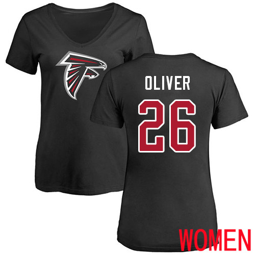 Atlanta Falcons Black Women Isaiah Oliver Name And Number Logo NFL Football #26 T Shirt->women nfl jersey->Women Jersey